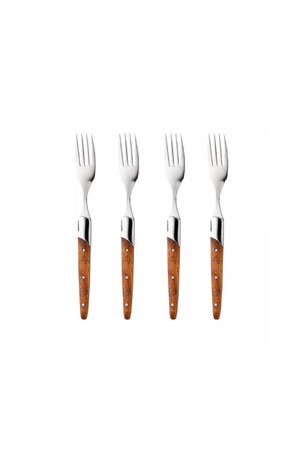 Conjunto de 4 Garfos para Mesa com Cabo de Madeira e Aço Inox