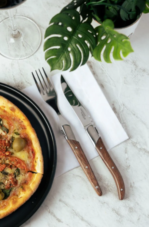 Conjunto de 4 Garfos para Mesa com Cabo de Madeira e Aço Inox