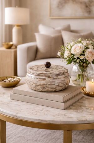 Potiche Decorativa Light Travertino Madrepérola em MDF