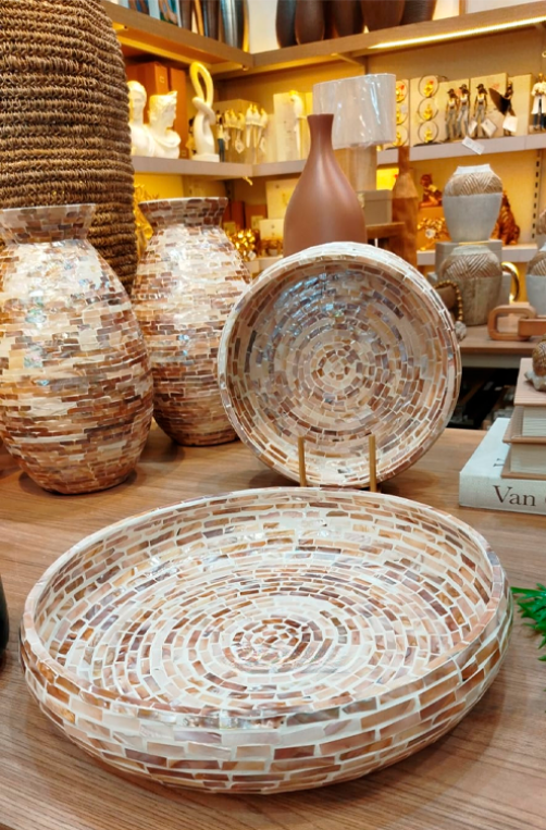 Centro de Mesa Grande Travertino Madrepérola em MDF