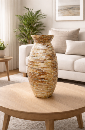 Vaso Bojudo Decorativo Travertino Madrepérola em MDF