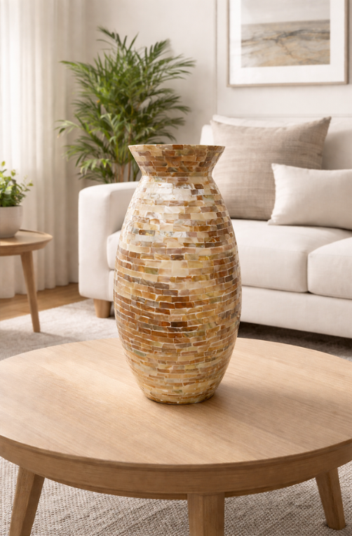 Vaso Bojudo Decorativo Travertino Madrepérola em MDF