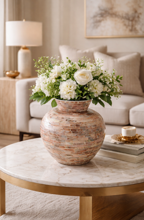 Vaso Decorativo Travertino Madrepérola em MDF