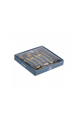 Conjunto 6 Garfos de Bolo de Aço Inox Berna Dourado