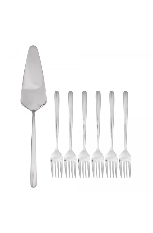 Conjunto 7 Peças Espátula para Bolo e 6 Garfos para Sobremesa Viena Aço Inox