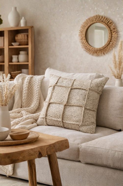 Almofada Decorativa em Sarja Cru com Bordado Texturizado