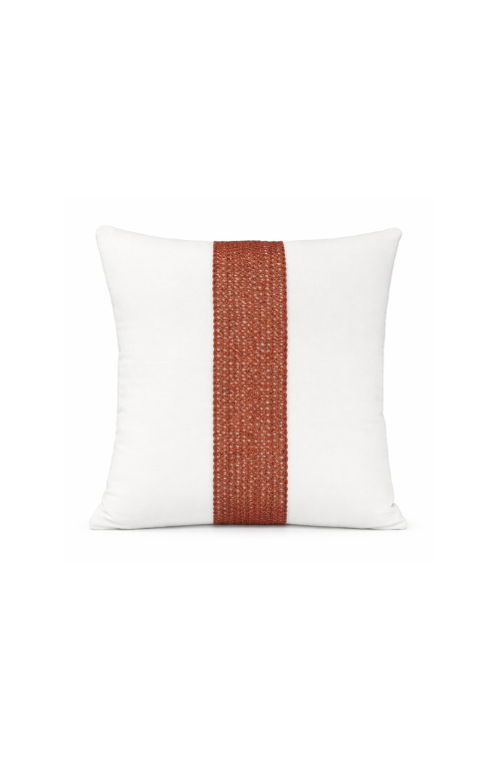 Almofada em Sarja Off White com Faixa Central Trançada Terracota