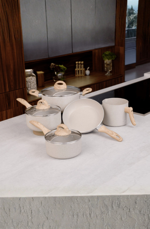 Conjunto de Panelas com Indução Antiaderente Ceramic Life Smart Plus 5 Peças Areia