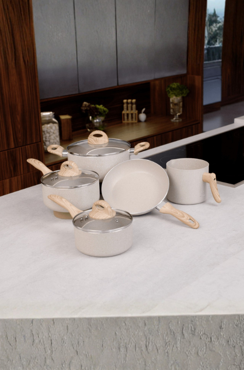 Conjunto de Panelas com Indução Antiaderente Ceramic Life Smart Plus 5 Peças Areia