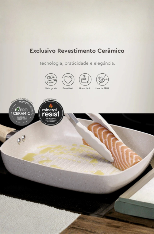 Conjunto de Panelas com Indução Antiaderente Ceramic Life Smart Plus 5 Peças Areia
