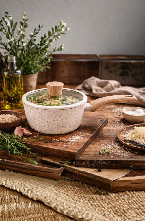 Panela de Indução com Tampa Sirus Antiaderente Ceramic Life Vanilla 2,1L