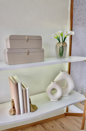 Caixa Grande Decorativa Nude com Fecho Dourado