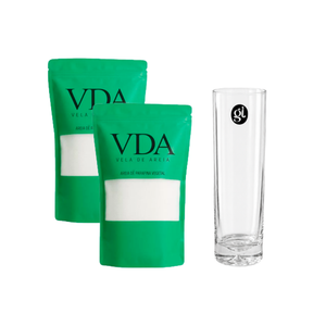 Kit 2 Velas de Areia + Vaso Cilindro de Vidro 22cm