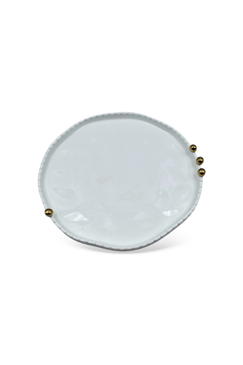 Travessa de Porcelana Branca com Esferas Douradas 29cm