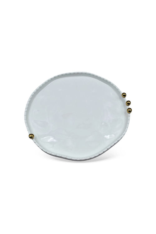 Travessa de Porcelana Branca com Esferas Douradas 29cm