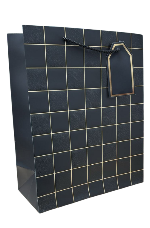 Sacola Média de Papel Xadrez Metalico