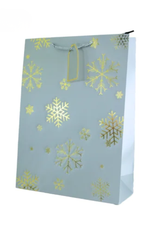 Sacola Média Natalina de Papel Floco de Neve Metalico
