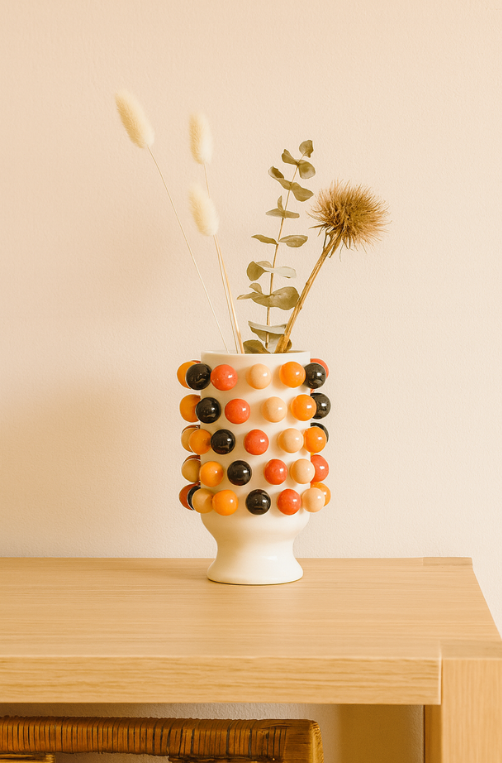 Vaso Orb Poá Fire em Cerâmica 30x21cm