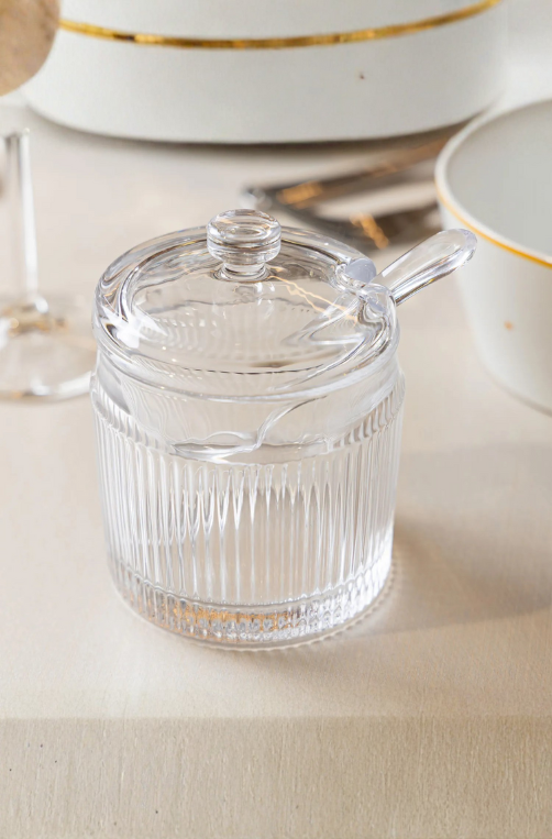 Açucareiro com Colher e Tampa Lines de Vidro 280ml