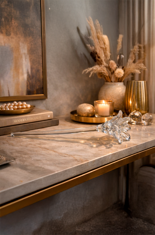 Adorno Decorativo de Mesa Flor de Vidro 40cm