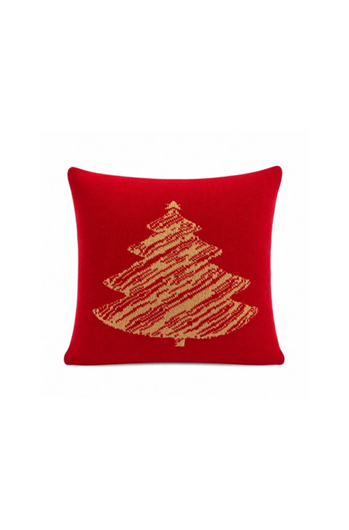 Almofada Natalina Árvore em Tricô Vermelho 50x50cm