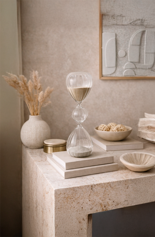 Ampulheta Decorativa em Vidro 60 Minutos Cinza