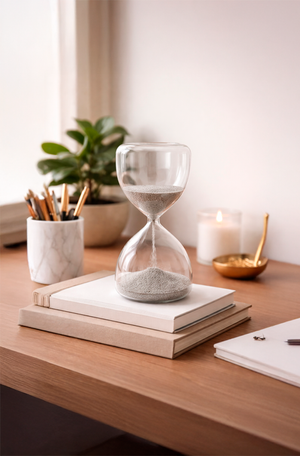 Ampulheta Decorativa em Vidro e Areia Prata Média