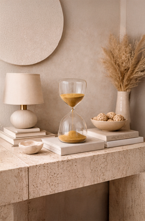 Ampulheta Decorativa em Vidro e Areia Dourada