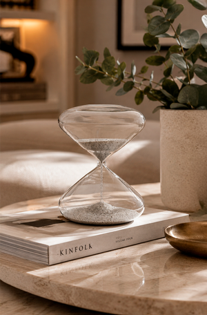 Ampulheta Decorativa Areia Prata em Vidro 20cm