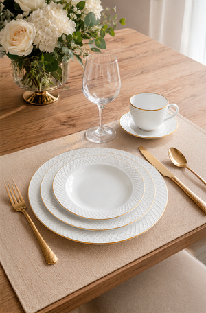Aparelho de Jantar Divine Opaline com Borda Dourada 20 Peças