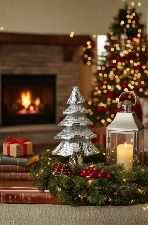 Árvore de Natal Pequena Prata Espelhada 32cm