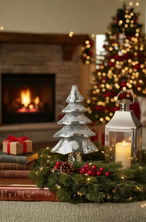 Árvore de Natal Pequena Prata Espelhada 32cm