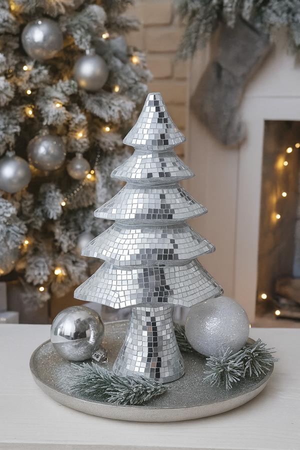 Árvore de Natal Média Prata Espelhada 42cm