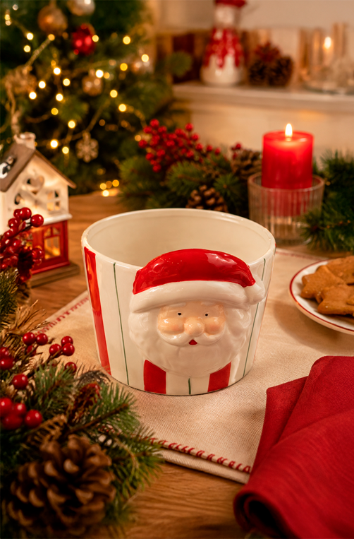Pote Natalino de Papai Noel Grande em Cerâmica