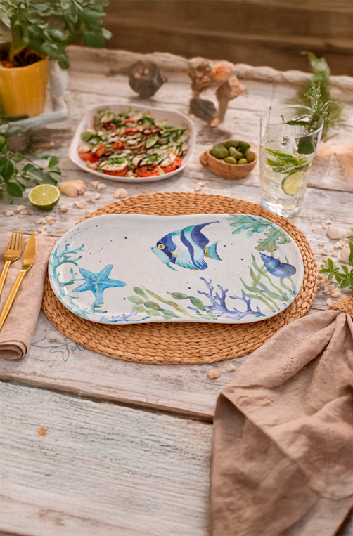 Bandeja Oval de Peixe e Estrela em Melamina
