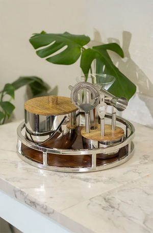 Bandeja Acácia Steel com Borda e Alça Grande