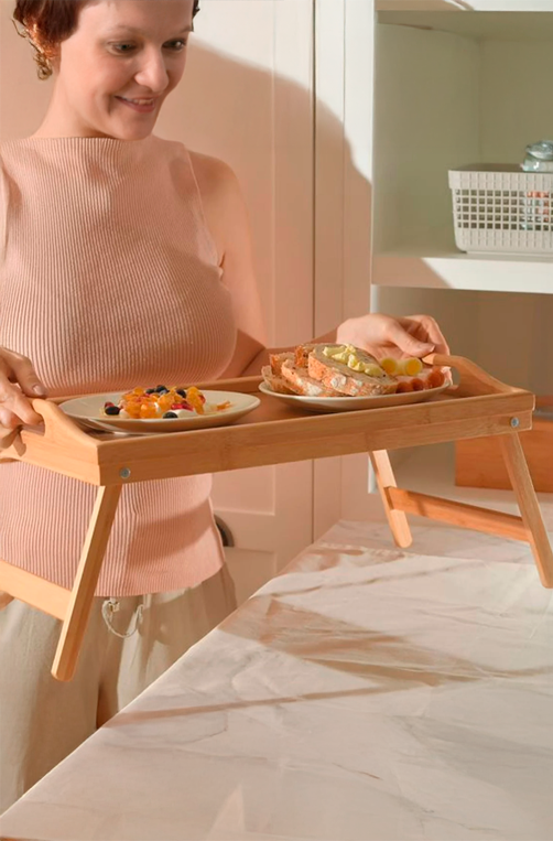 Bandeja de Cama Sense com Alças em Bambu