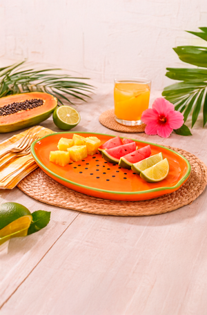 Bandeja Decorada Mamão em Cerâmica