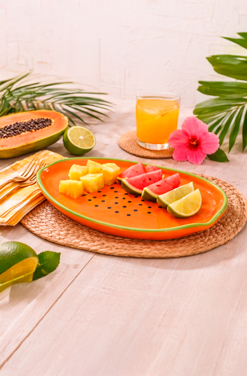 Bandeja Decorada Mamão em Cerâmica