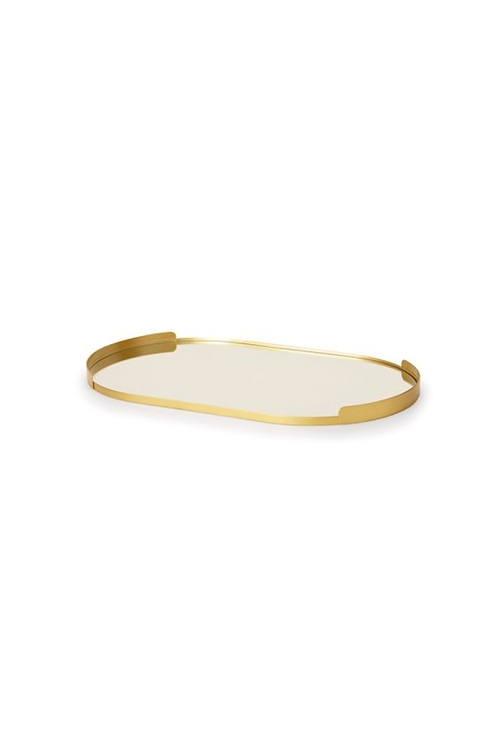 Bandeja Decorativa Espelhada Oval Dourado em Metal Grande