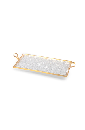 Bandeja Retangular em Metal e Acrílico Dourado Texturizado 49cm