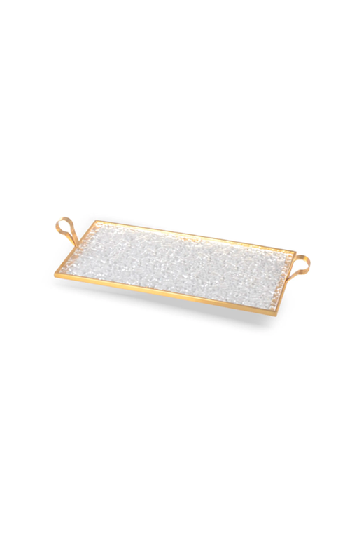 Bandeja Retangular em Metal e Acrílico Dourado Texturizado 49cm