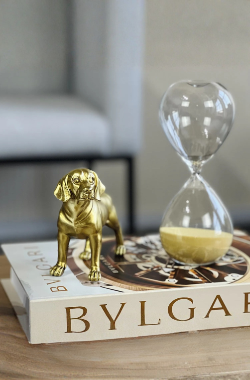 Escultura de Cachorro Decorativa de Poliresina Dourado