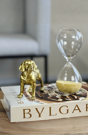 Escultura de Cachorro Decorativa de Poliresina Dourado