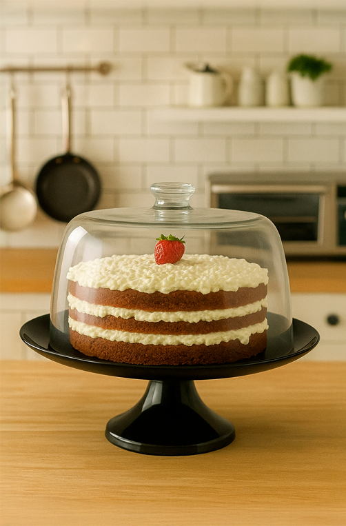 Boleira black com Pé e Tampa em Vidro