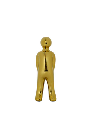 Escultura Decorativa de Boneco Dourado em Cerâmica 26cm