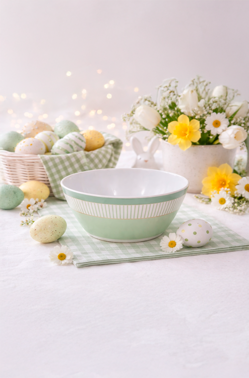 Bowl de Páscoa com Listras Verde em Melamina 600ml