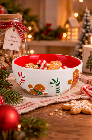 Bowl Gingerbread Natalino Vermlho em Cerâmica