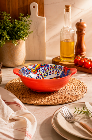 Bowl Floral Interno Vermelho em Cerâmica