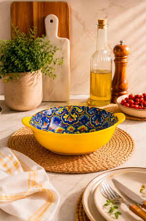 Bowl Floral Interno Amarelo em Cerâmica